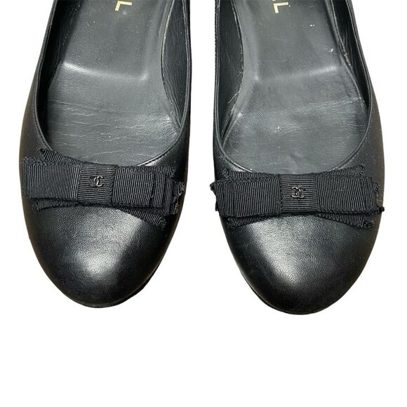 Chanel Black Leather CC Bow Ballet Flats EU 40 US 9 Ballerina Flats - Picture 3 of 11